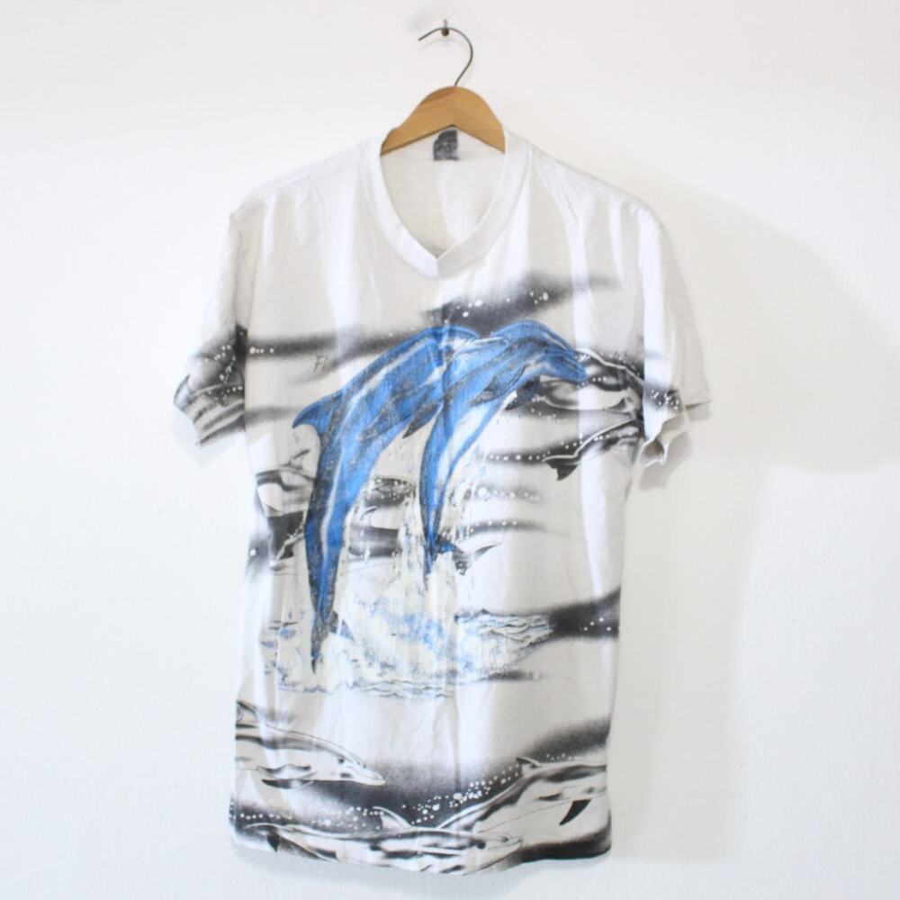 Vintage Oceanscape Dolphin T Shirt Large